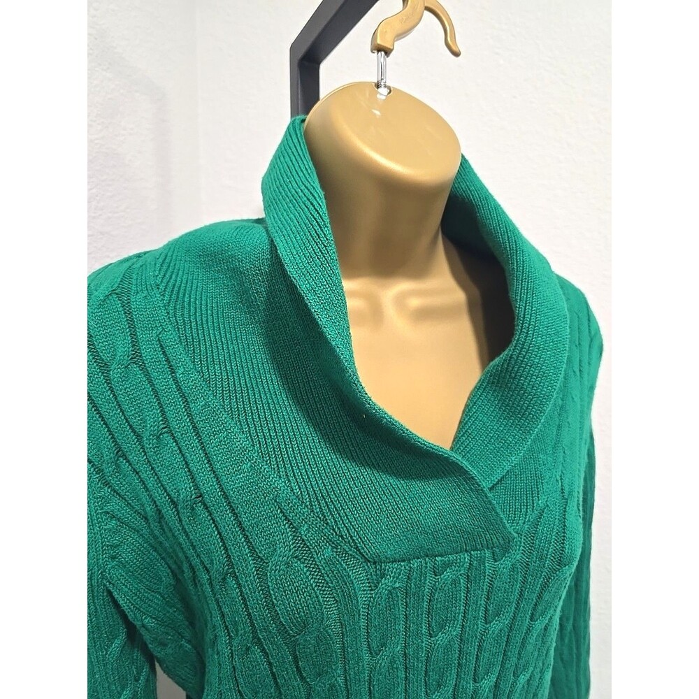 Charter Club Green Y2k Cable Knit Shawl Collar Sweater Womens Small Preppy Jewel